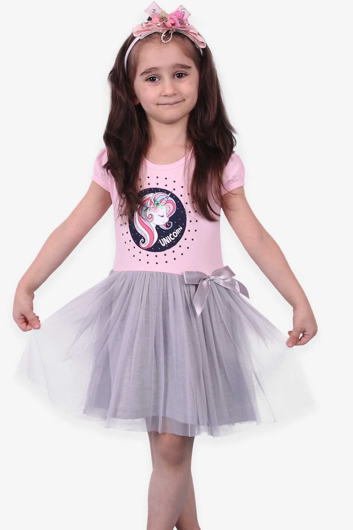 Breeze Kız Çocuk Elbise Unicorn Pudra (2-3 Yaş)