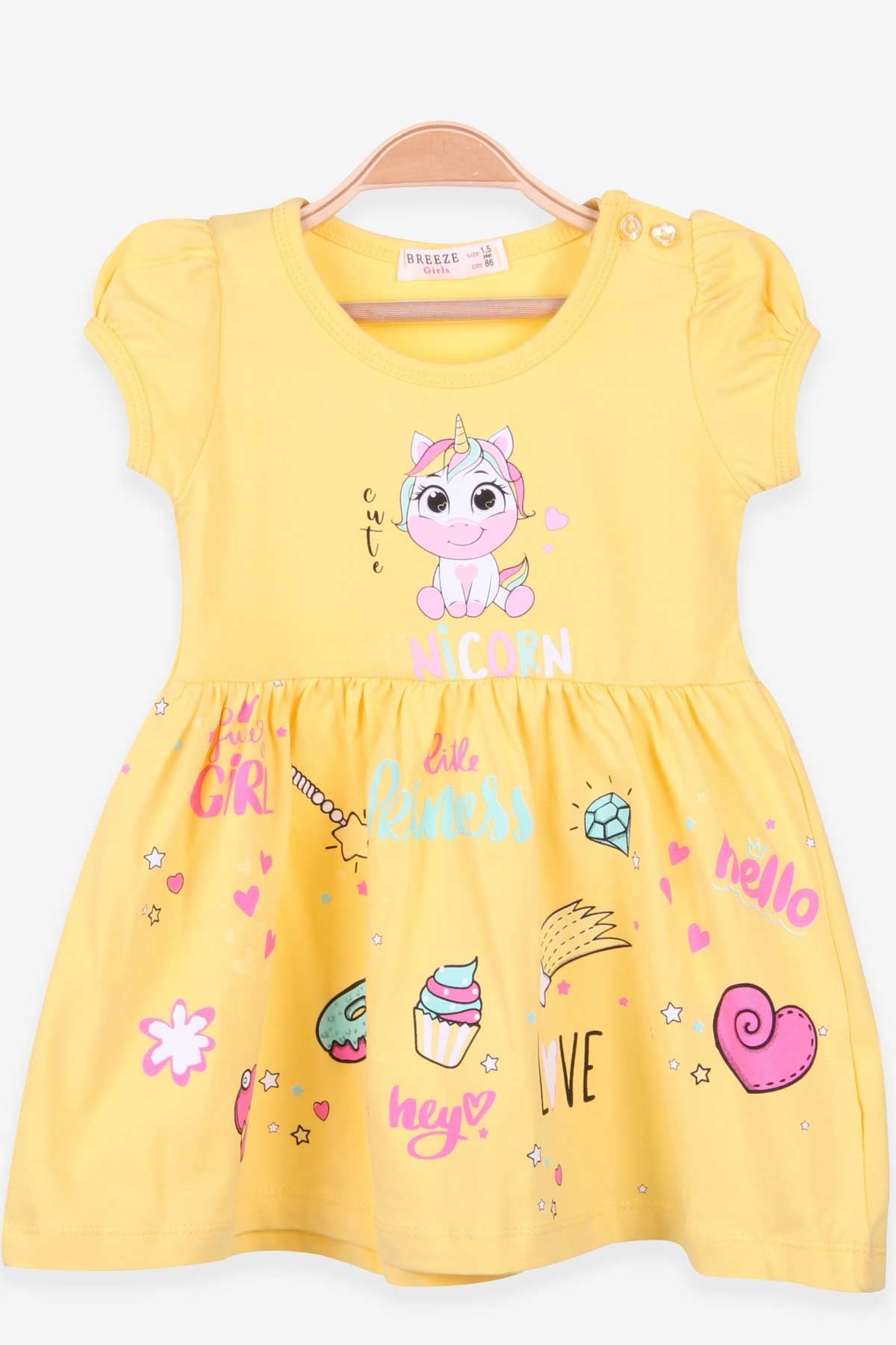 Breeze Kız Çocuk Elbise Unicorn Sarı (1.5-5 Yaş)