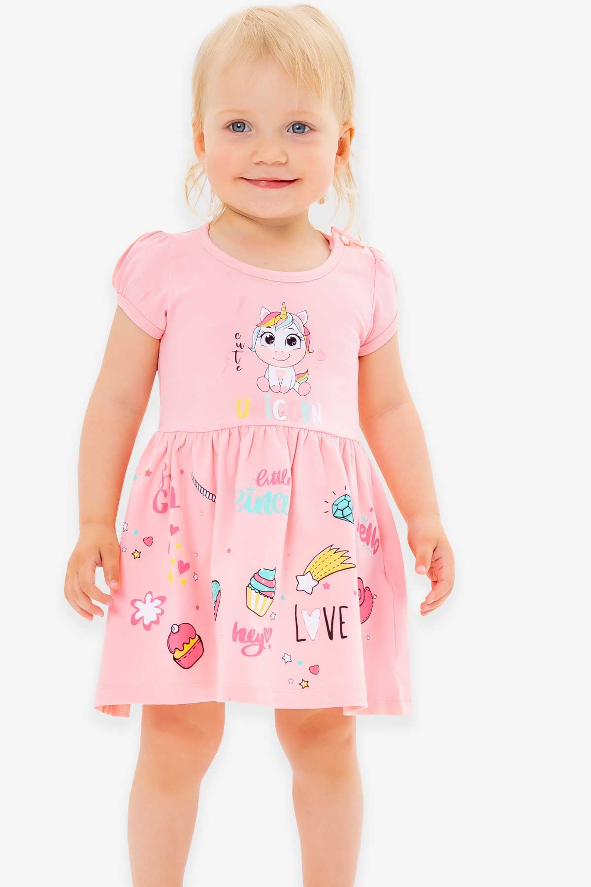 Breeze Kız Çocuk Elbise Unicorn Somon (1.5-5 Yaş)