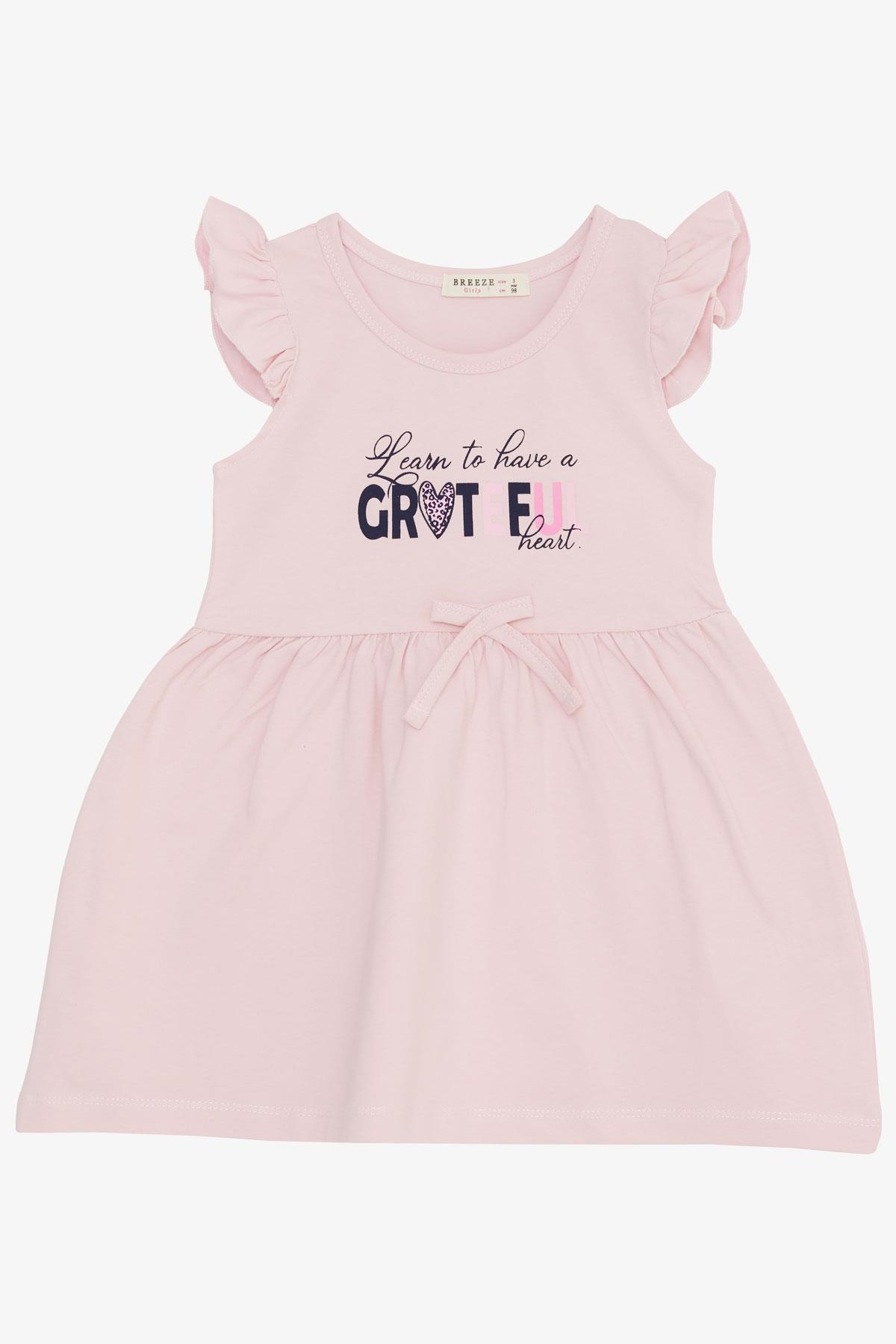 Breeze Kız Çocuk Elbise Yazı Baskılı Pembe (3-7 Yaş)