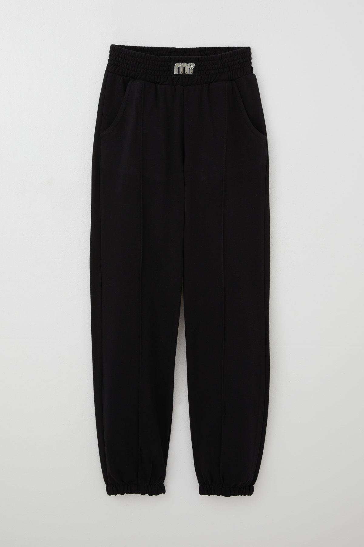 Breeze Kız Çocuk Eşofman Altı Bel Kısmı Arma Detaylı İncili Siyah (9-14 Yaş)