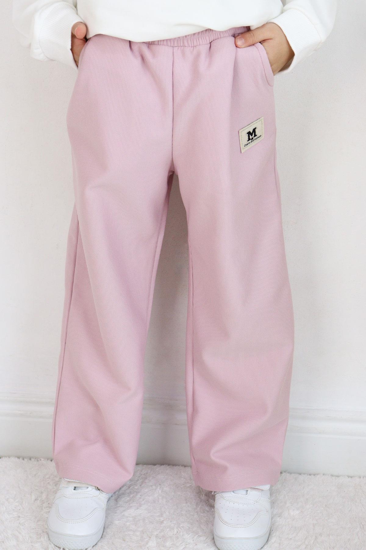 Breeze Kız Çocuk Eşofman Altı Beli Lastikli Cepli Armalı Açık Lila (6-12 Yaş)