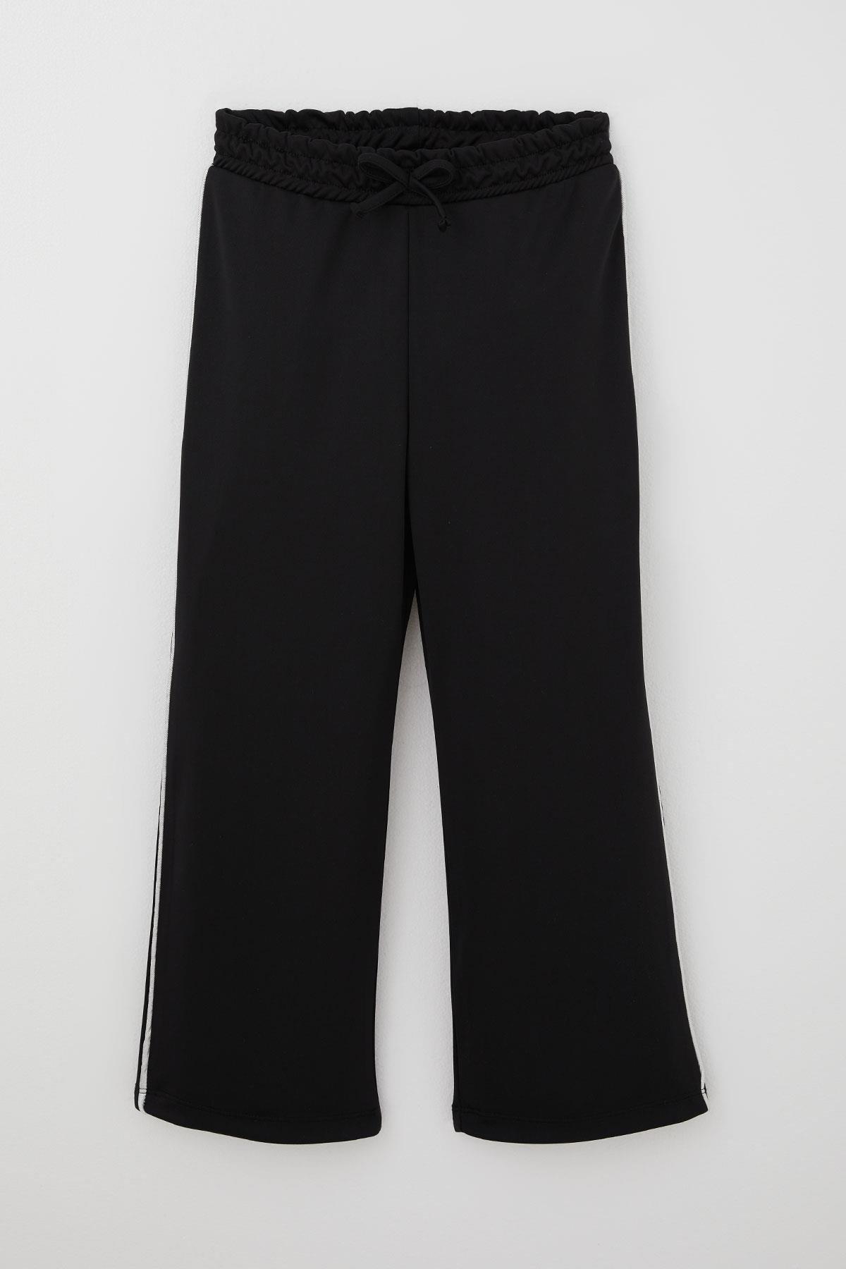 Breeze Kız Çocuk Eşofman Altı Fiyonk Bağcık Aksesuarlı Beli Lastikli Şeritli Siyah (8-12 Yaş)