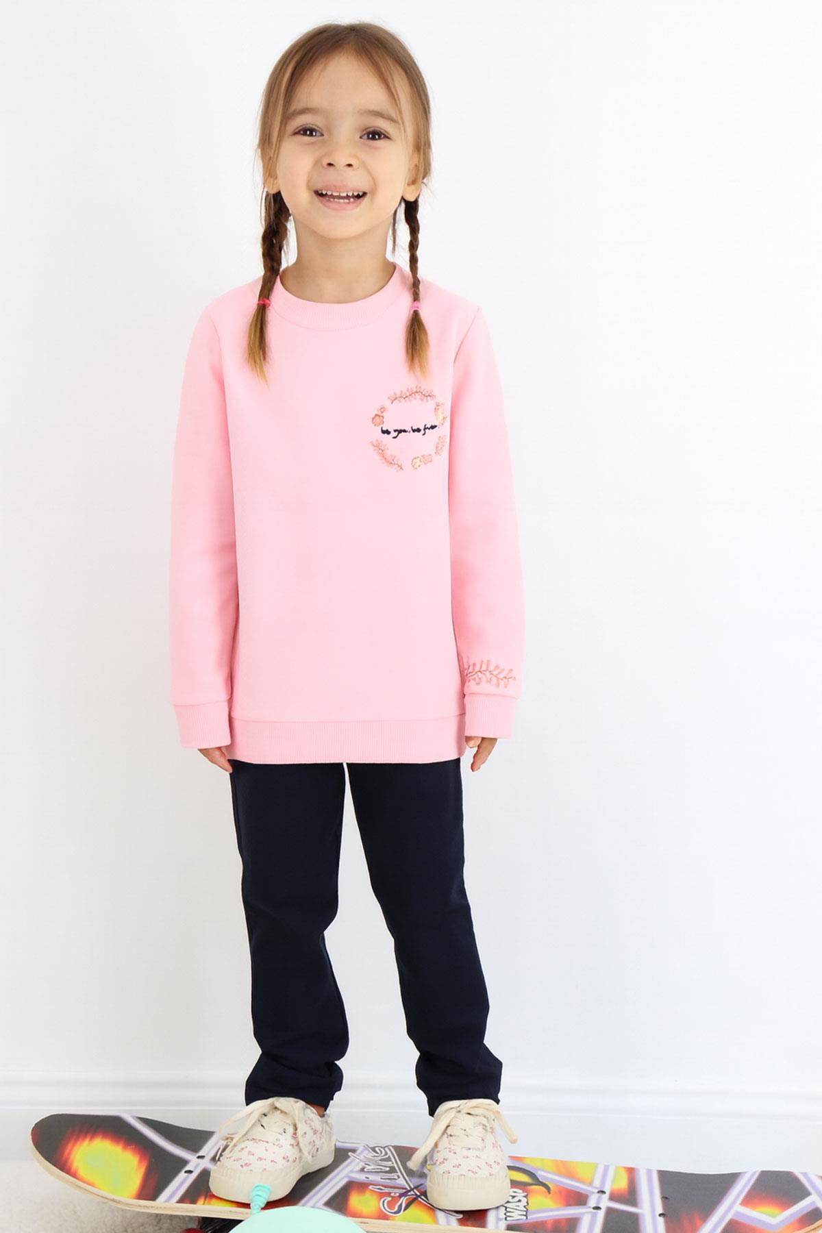 Breeze Kız Çocuk Eşofman Takım Çiçek Nakışlı Pembe (1.5-5 Yaş)