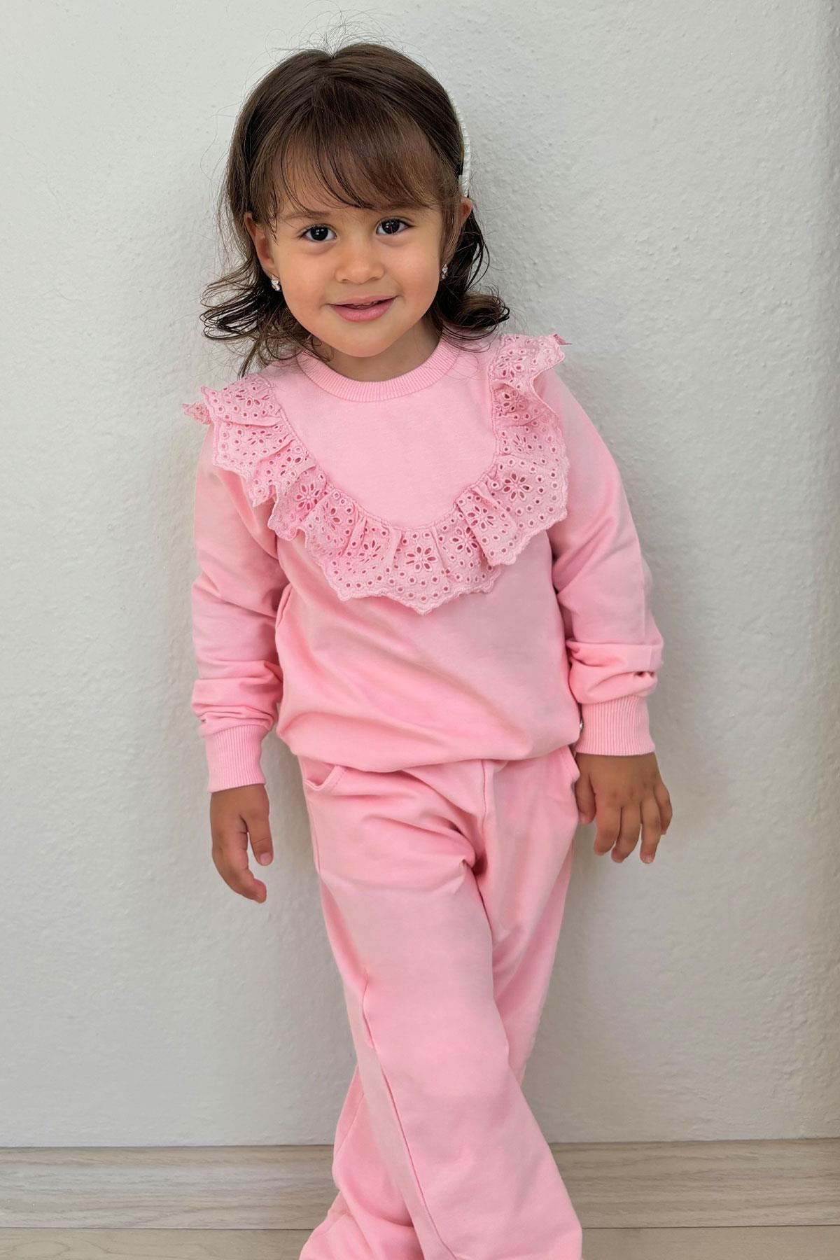 Breeze Kız Çocuk Eşofman Takım Güpürlü Nakışlı Pembe (3-5 Yaş)