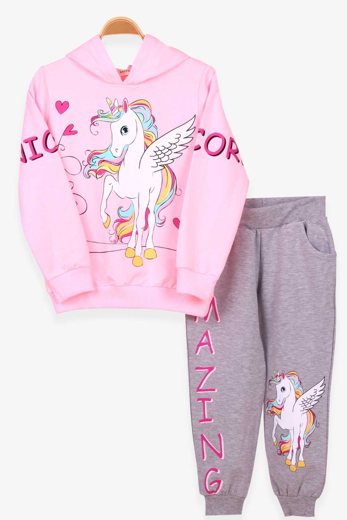 Breeze Kız Çocuk Eşofman Takım Unicorn Pudra (3-8 Yaş)