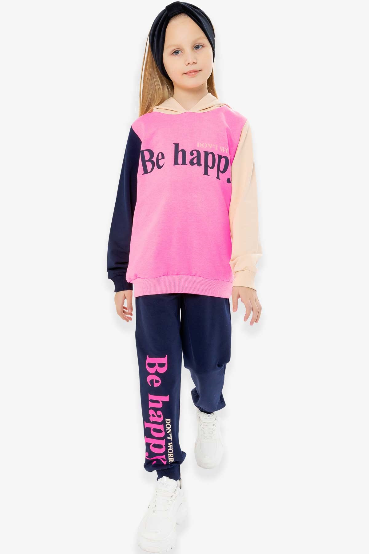 Breeze Kız Çocuk Eşofman Takımı Baskılı Sabit Kapüşonlu Neon Pembe (6-12 Yaş)