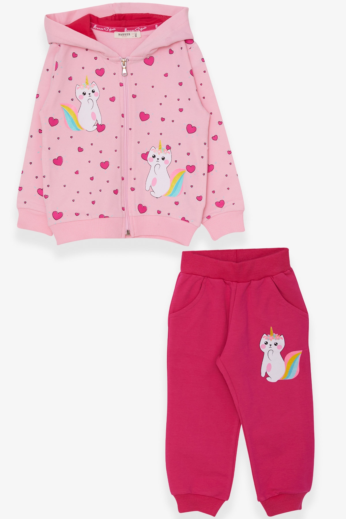 Breeze Kız Çocuk Eşofman Takımı Caticorn Baskılı Pudra (1.5-5 Yaş)