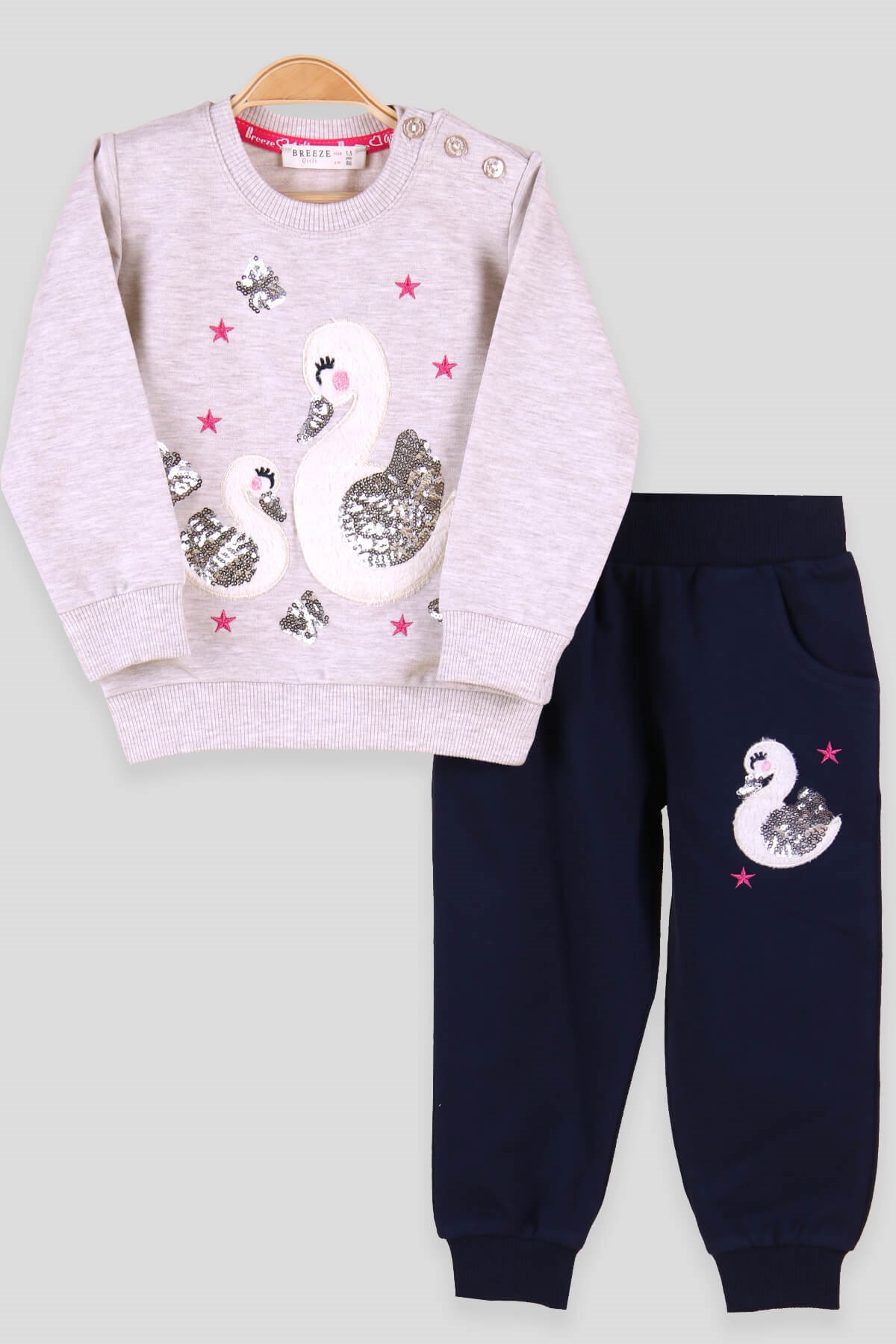 Breeze Kız Çocuk Eşofman Takımı Kuğulu Pullu Bej (1.5-5 Yaş)