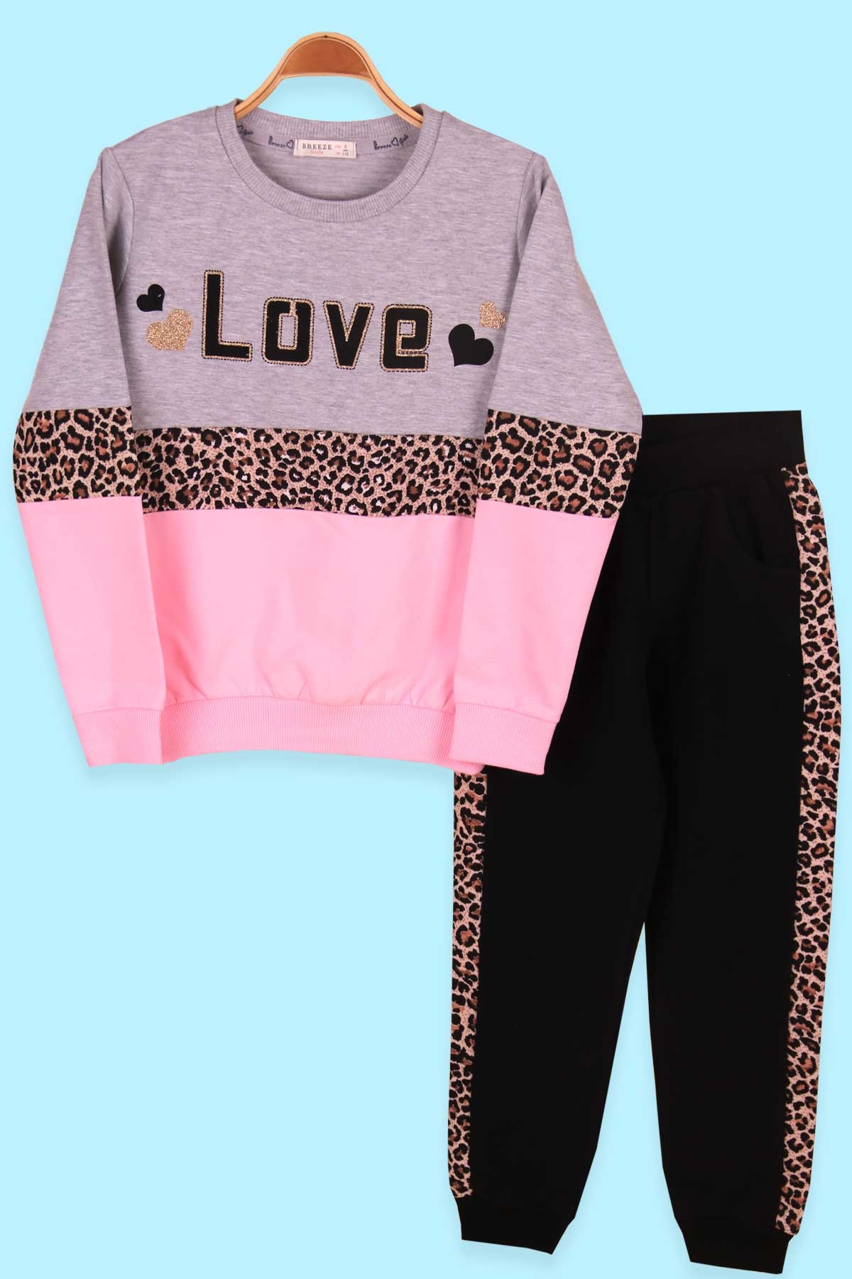 Breeze Kız Çocuk Eşofman Takımı Leoparlı Pudra (6-12 Yaş)