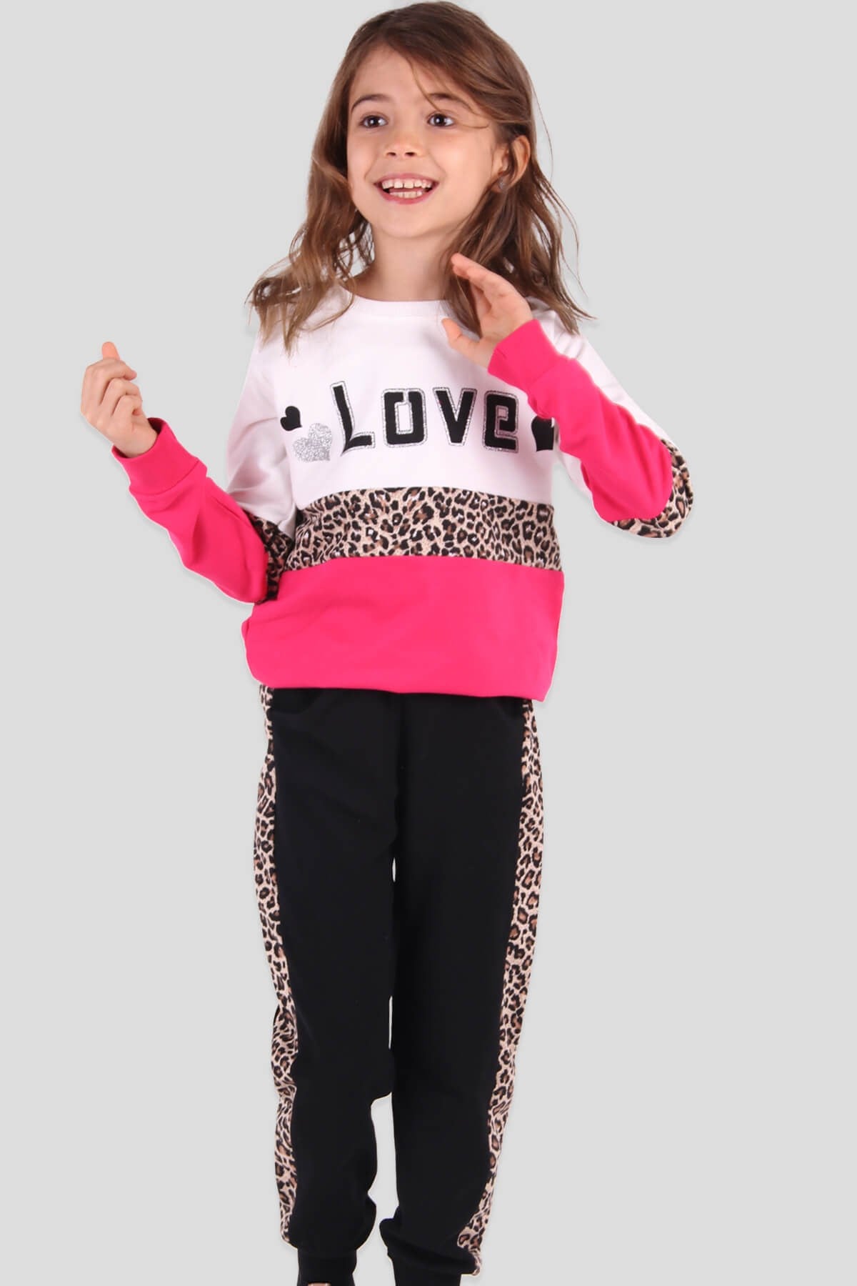 Breeze Kız Çocuk Eşofman Takımı Leoparlı Fuşya (6-12 Yaş)