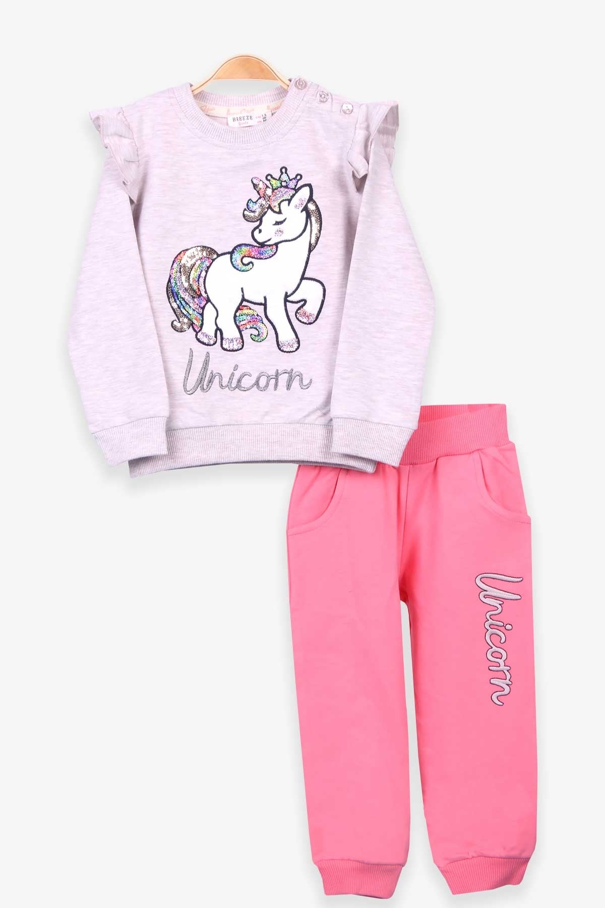 Breeze Kız Çocuk Eşofman Takımı Unicorn Bej Melanj (1.5-5 Yaş)