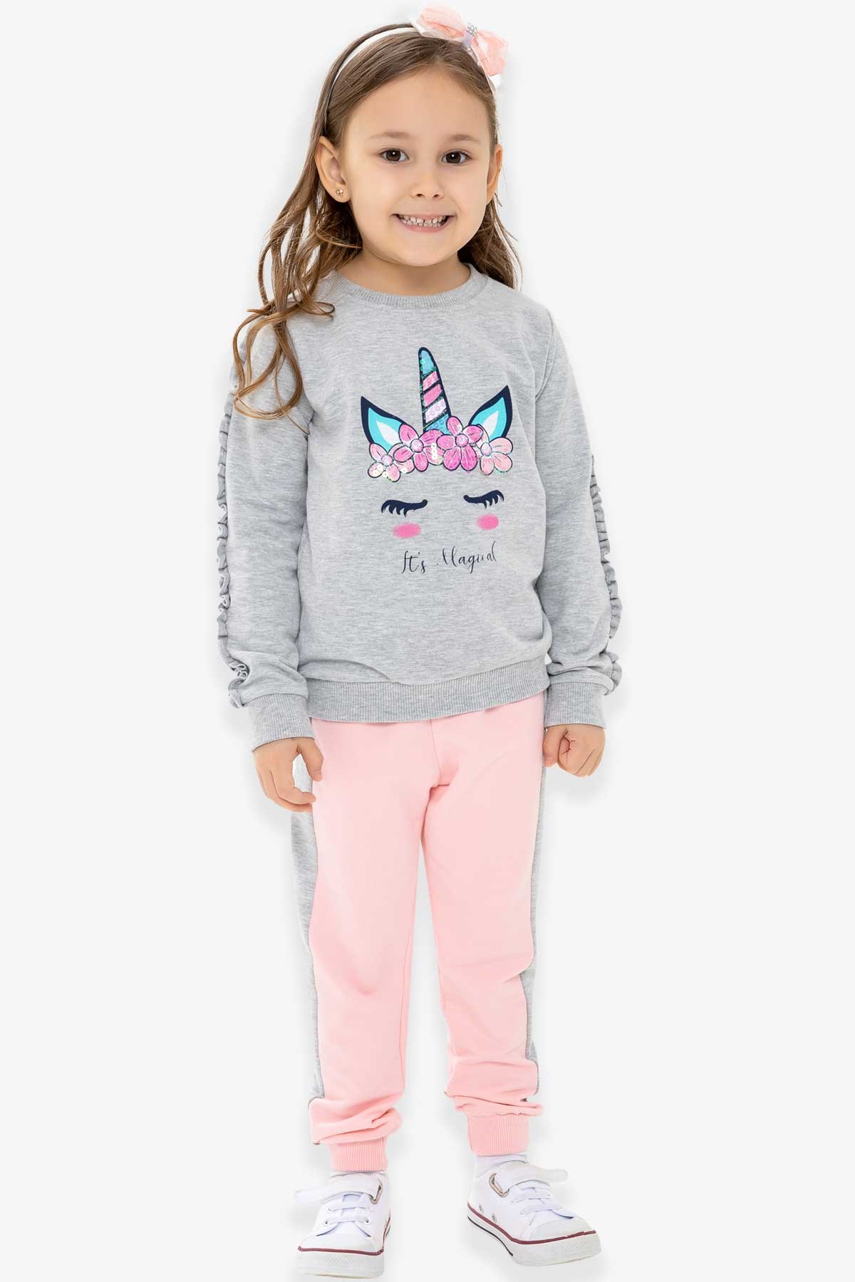 Breeze Kız Çocuk Eşofman Takımı Unicorn Gri Melanj (1.5-5 Yaş)