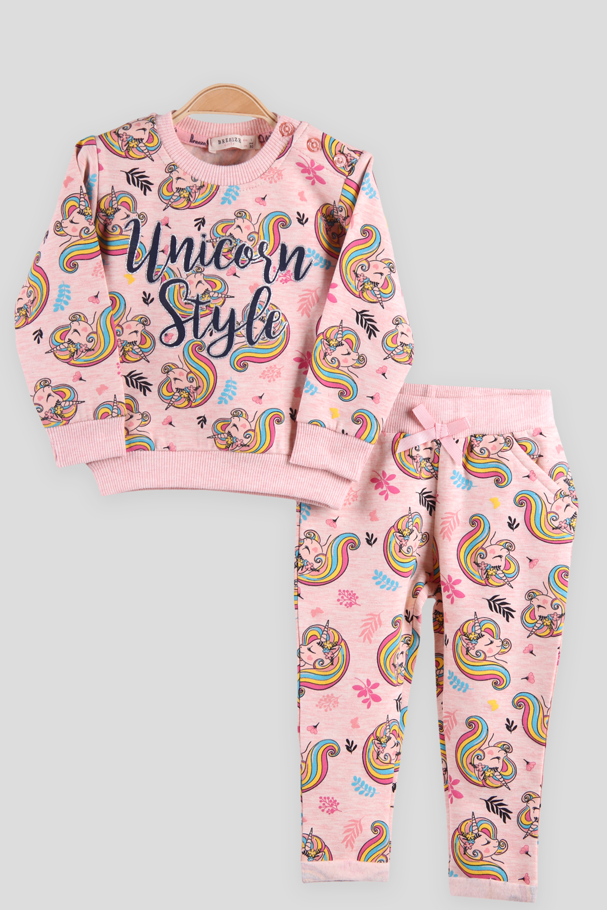 Breeze Kız Çocuk Eşofman Takımı Unicornlu Somon (6 Ay-2 Yaş)