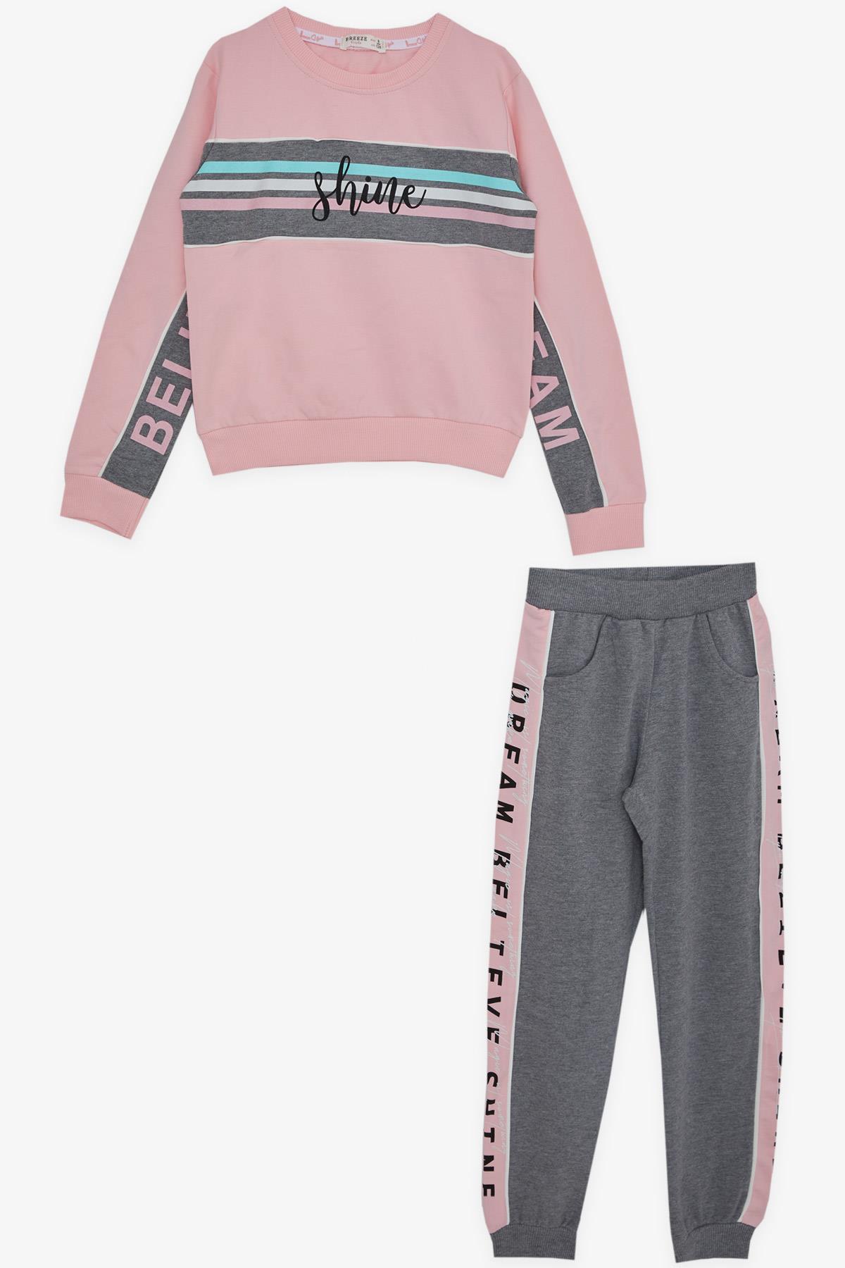 Breeze Kız Çocuk Eşofman Takımı Yazı Baskılı Pembe (6-12 Yaş)