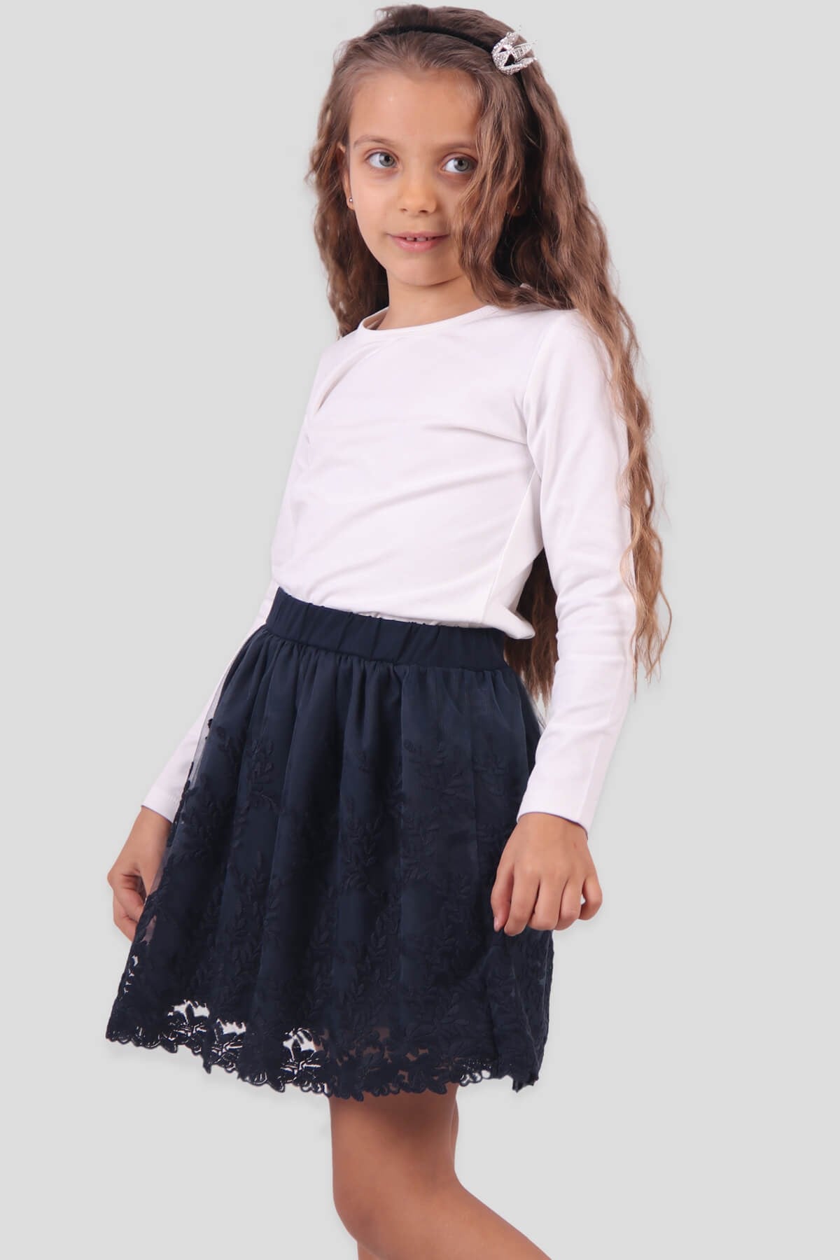 Breeze Kız Çocuk Etek Dantelli Lacivert (6-12 Yaş)