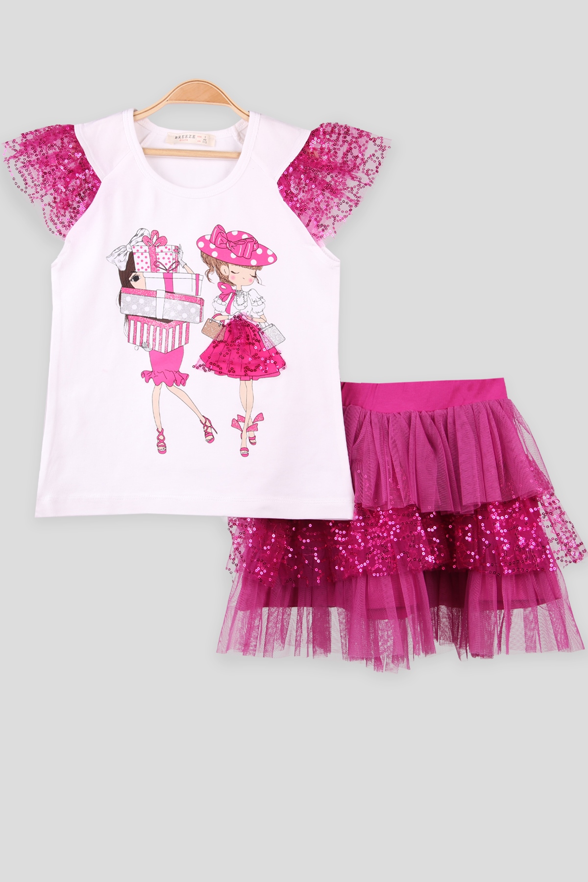 Breeze Kız Çocuk Etek Takım Baskılı Fuşya (5-10 Yaş)