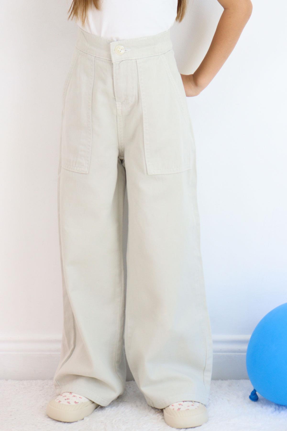 Breeze Kız Çocuk Gabardin Pantolon Geniş Paça Beli Lastikli Taş (5-9 Yaş)