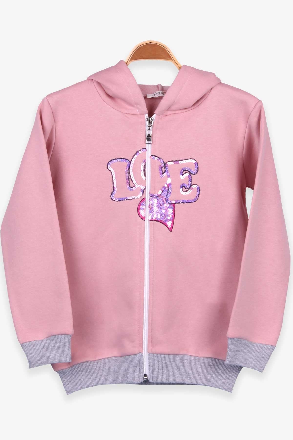 Breeze Kız Çocuk Hırka Kapüşonlu Pullu Gülkurusu (5-9 Yaş)