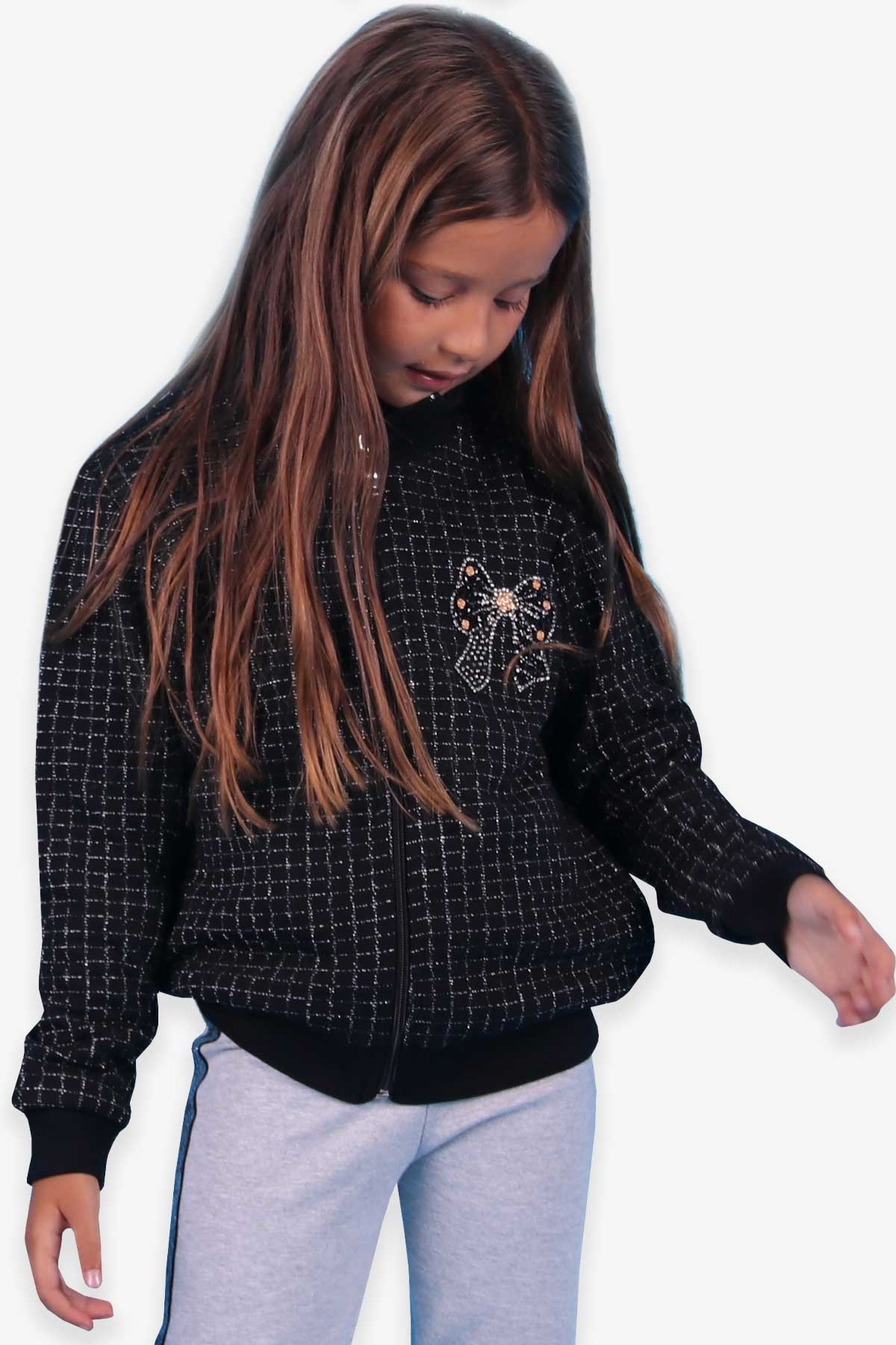 Breeze Kız Çocuk Hırka Kurdele Nakışlı Siyah (6-10 Yaş)