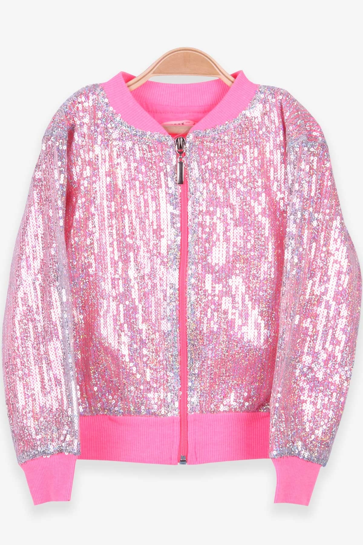 Breeze Kız Çocuk Hırka Pul Kaplamalı Neon Pembe (3-8 Yaş)