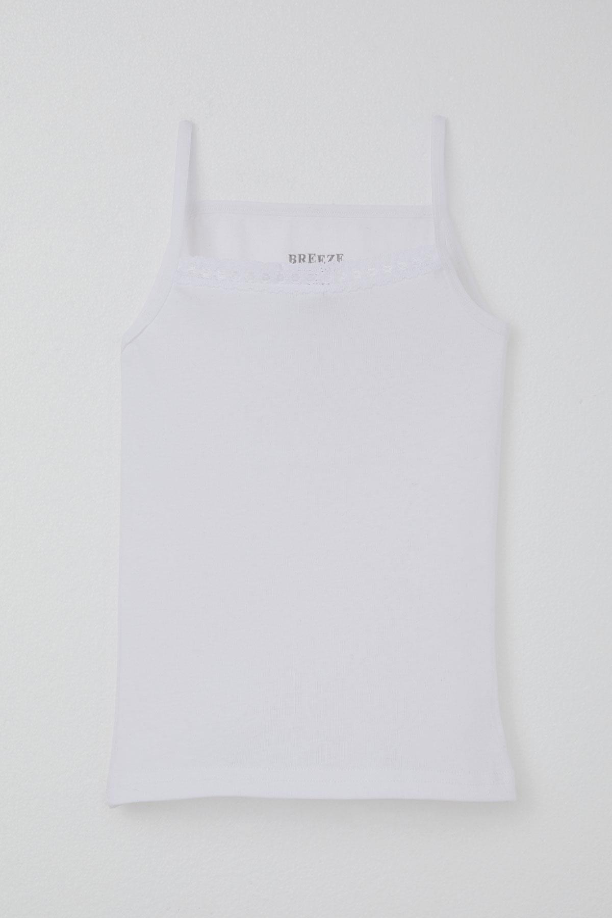 Breeze Kız Çocuk İnce Askılı Atlet Dantelli Beyaz (3-11 Yaş)