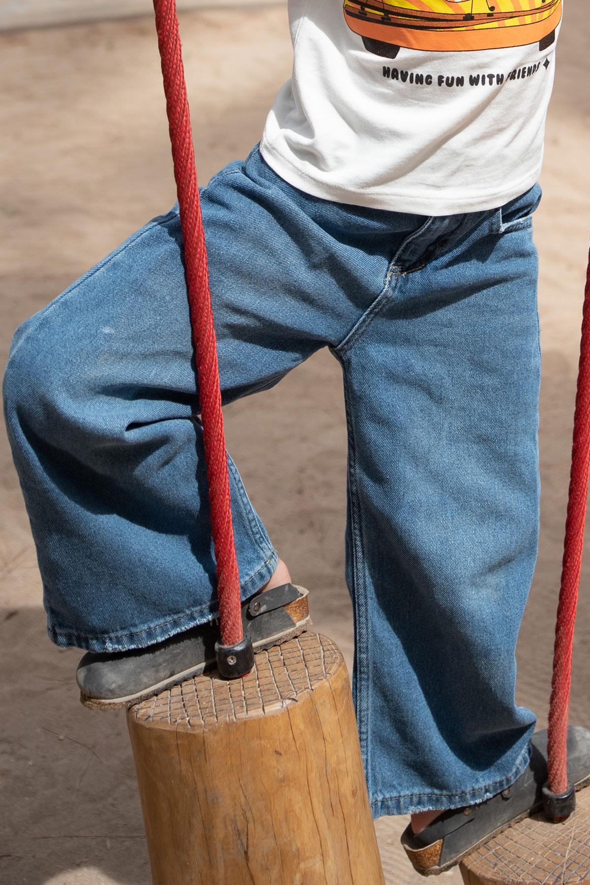 Breeze Kız Çocuk Jean Pantalon Geniş Paça Cepli Mavi (5-9 Yaş)