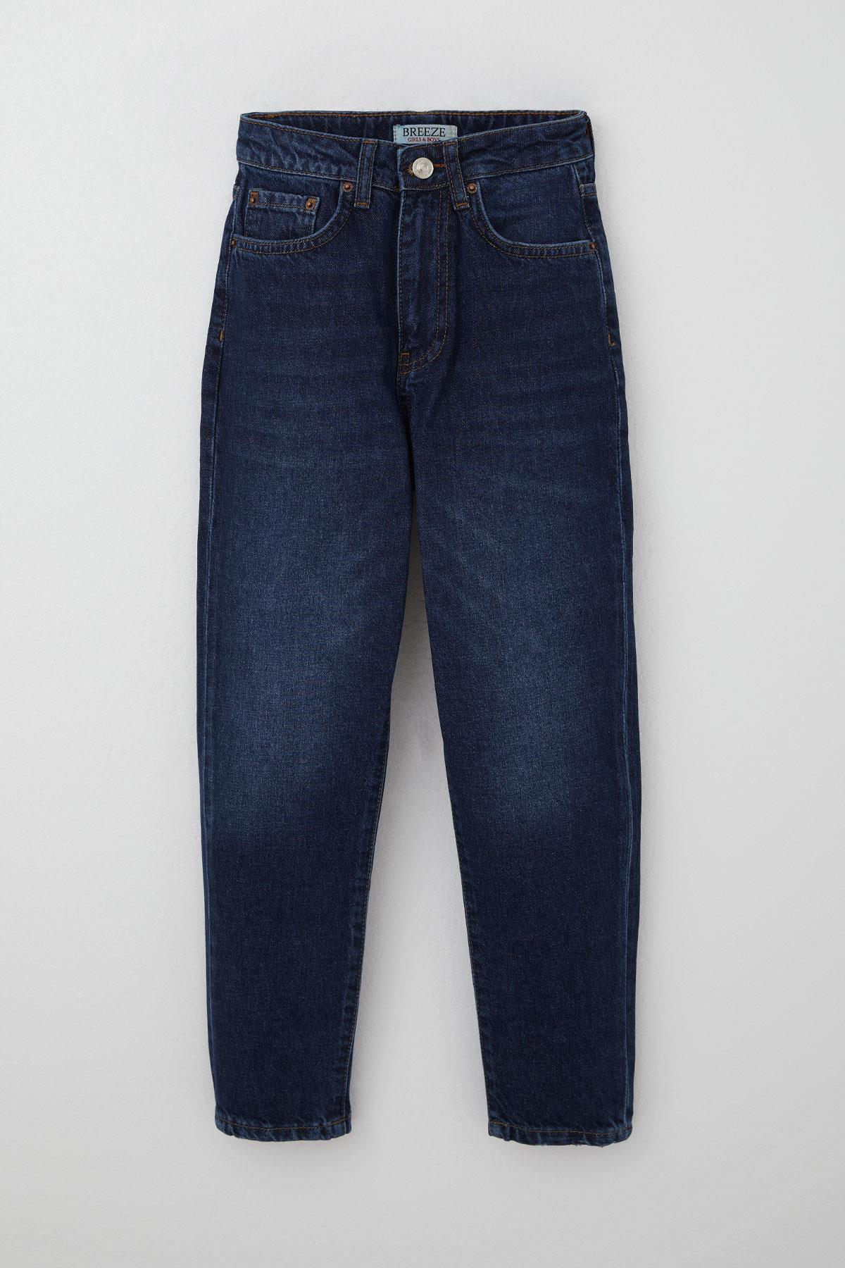 Breeze Kız Çocuk Jean Pantolon Cepli Düğmeli Koyu Mavi (9-14 Yaş)
