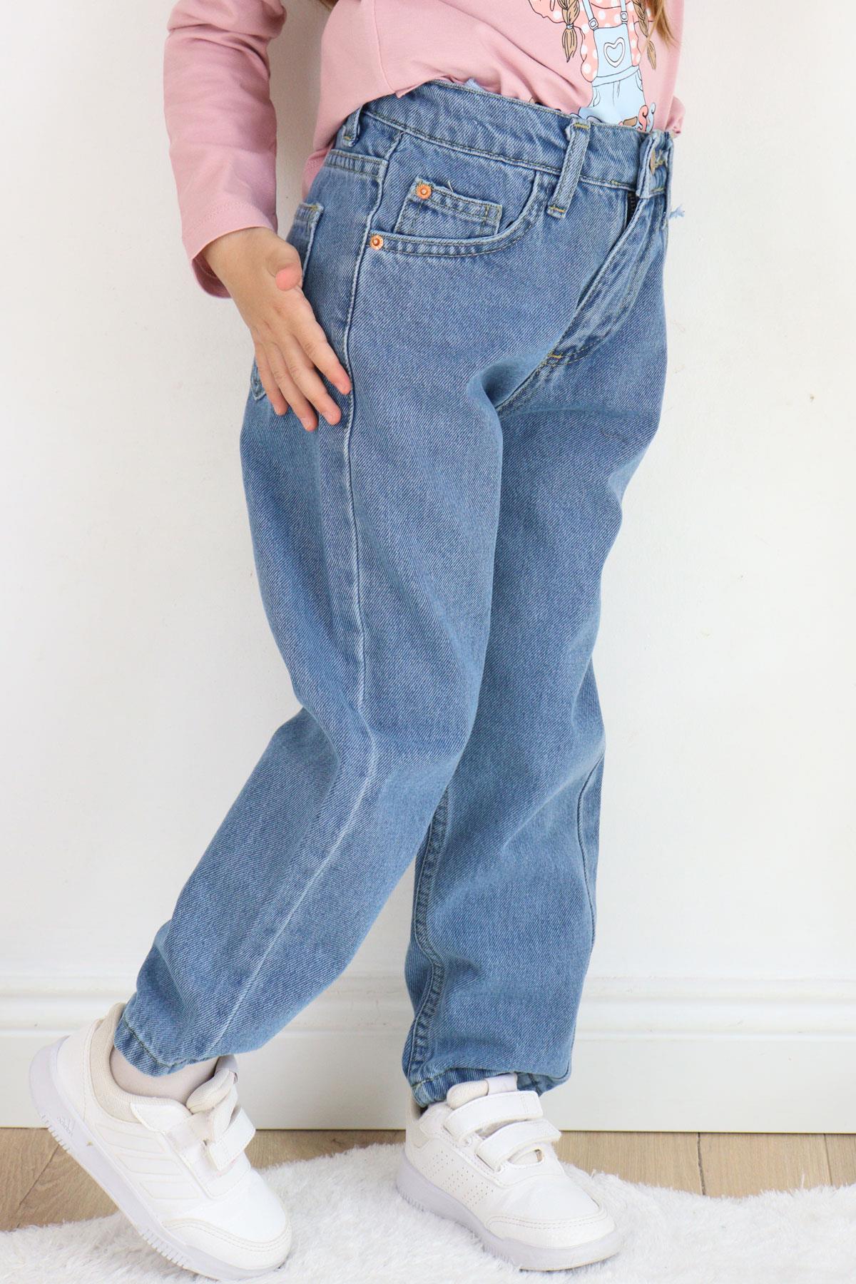 Breeze Kız Çocuk Jean Pantolon Cepli Fermuarlı Mavi (7-9 Yaş)
