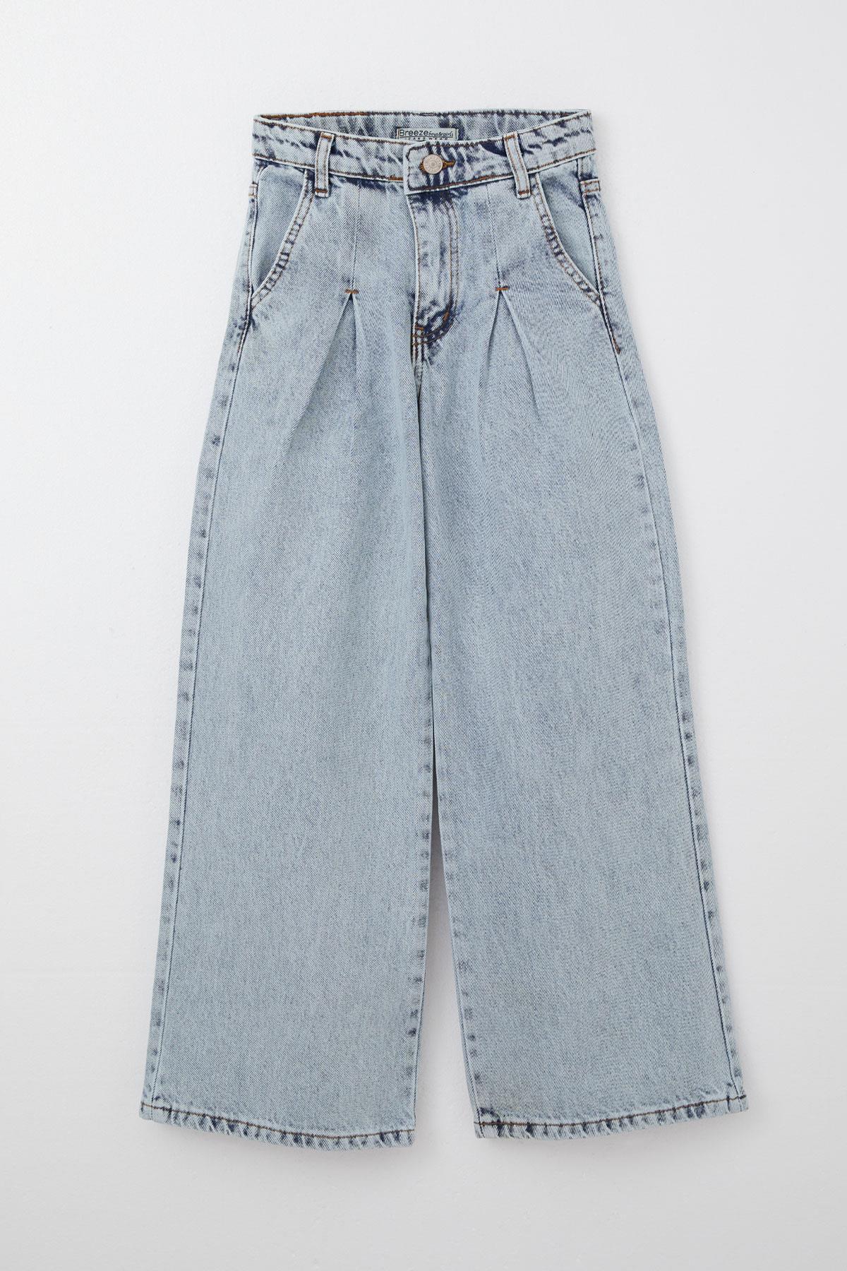 Breeze Kız Çocuk Jean Pantolon Geniş Paça Düğmeli Açık Mavi (10-14 Yaş)