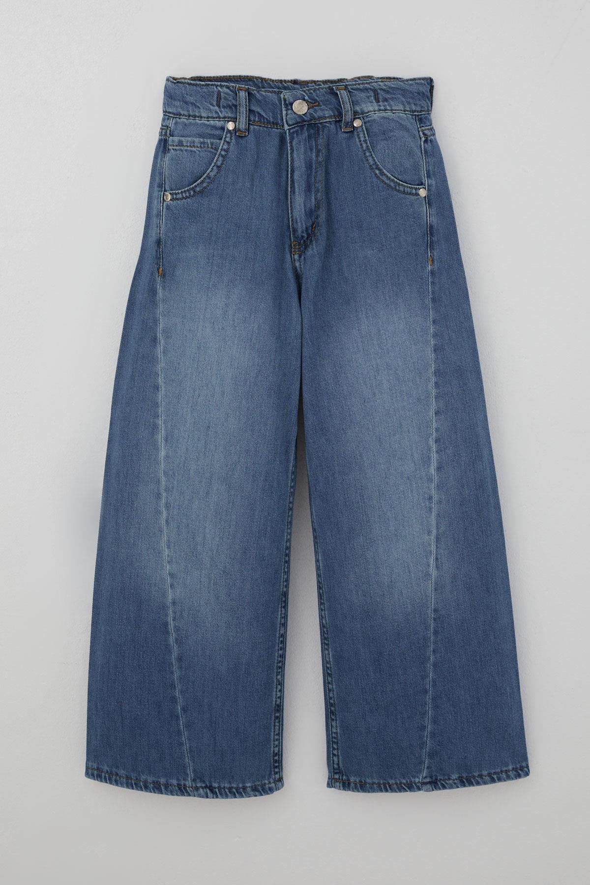Breeze Kız Çocuk Jean Pantolon Yıkamalı Fermuarlı Düğmeli Mavi (4-8 Yaş)