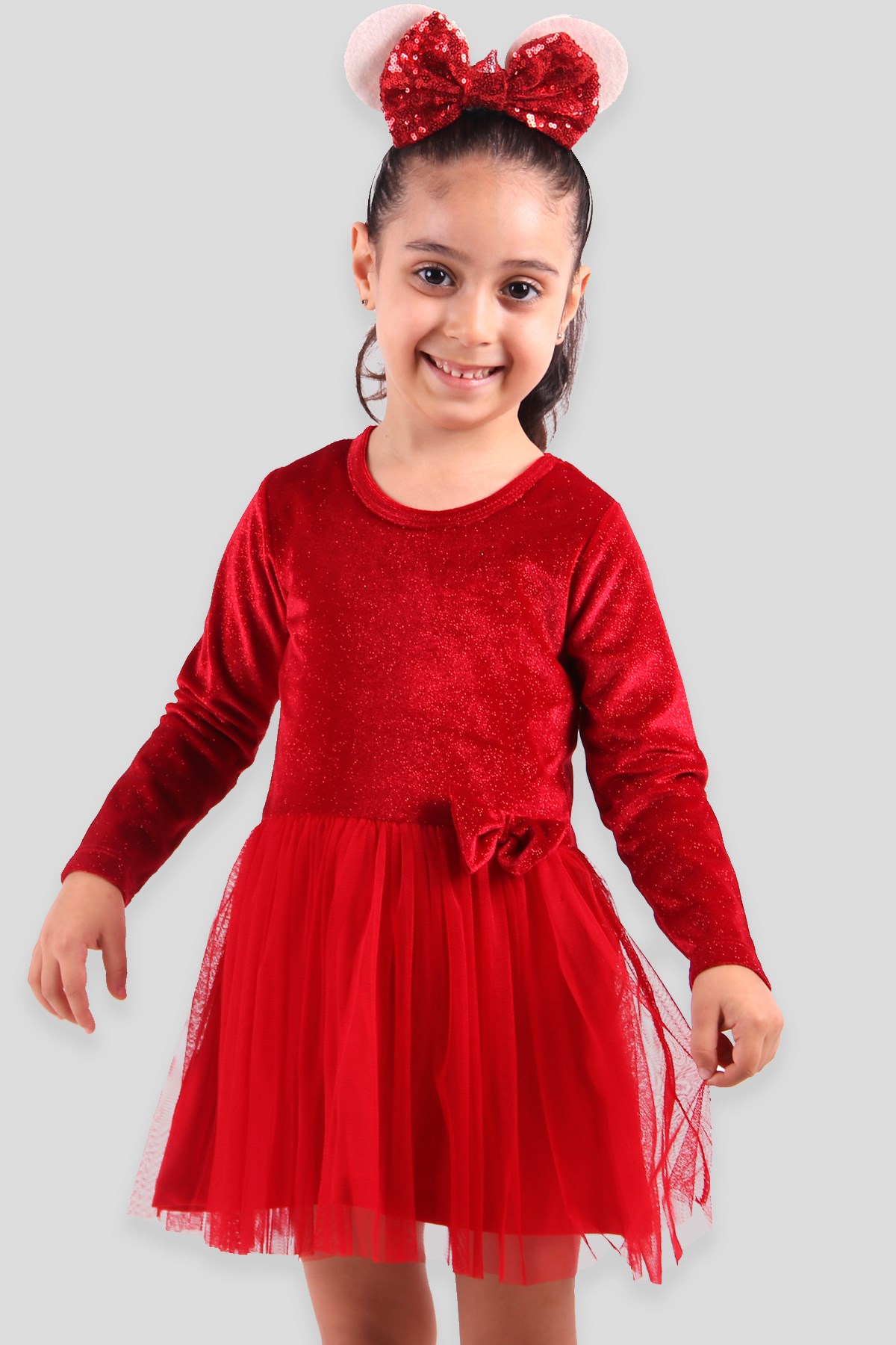 Kız Çocuk Kadife Elbise Simli - Kırmızı 3-8 Yaş | Breeze