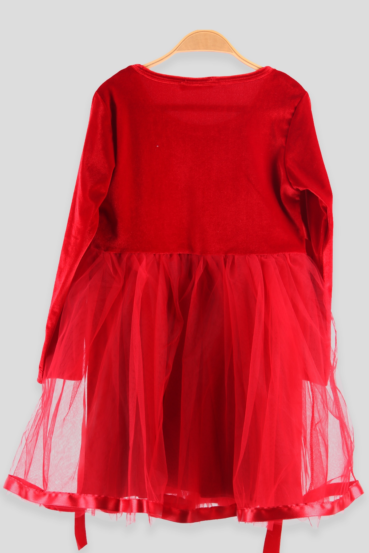 1.5-10 Yaş - Kız Çocuk Kadife Elbise - Kırmızı Kurdelalı