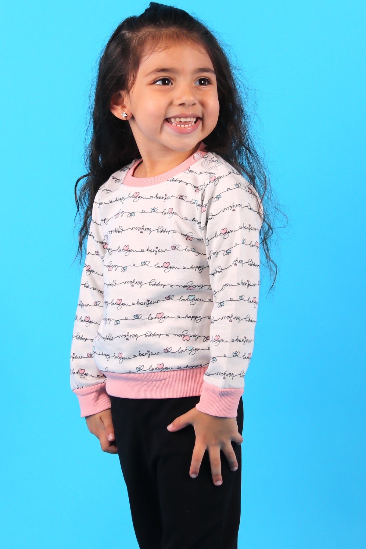 Breeze Kız Çocuk Kalpli Sweatshirt Somon (1.5-5 Yaş)