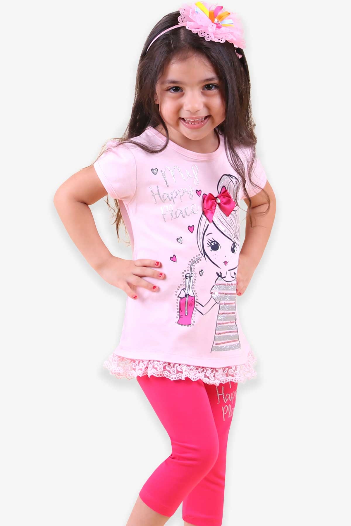 Breeze Kız Çocuk Kapri Taytlı Takım Altı Güpürlü Pullu Pembe (3 Yaş)
