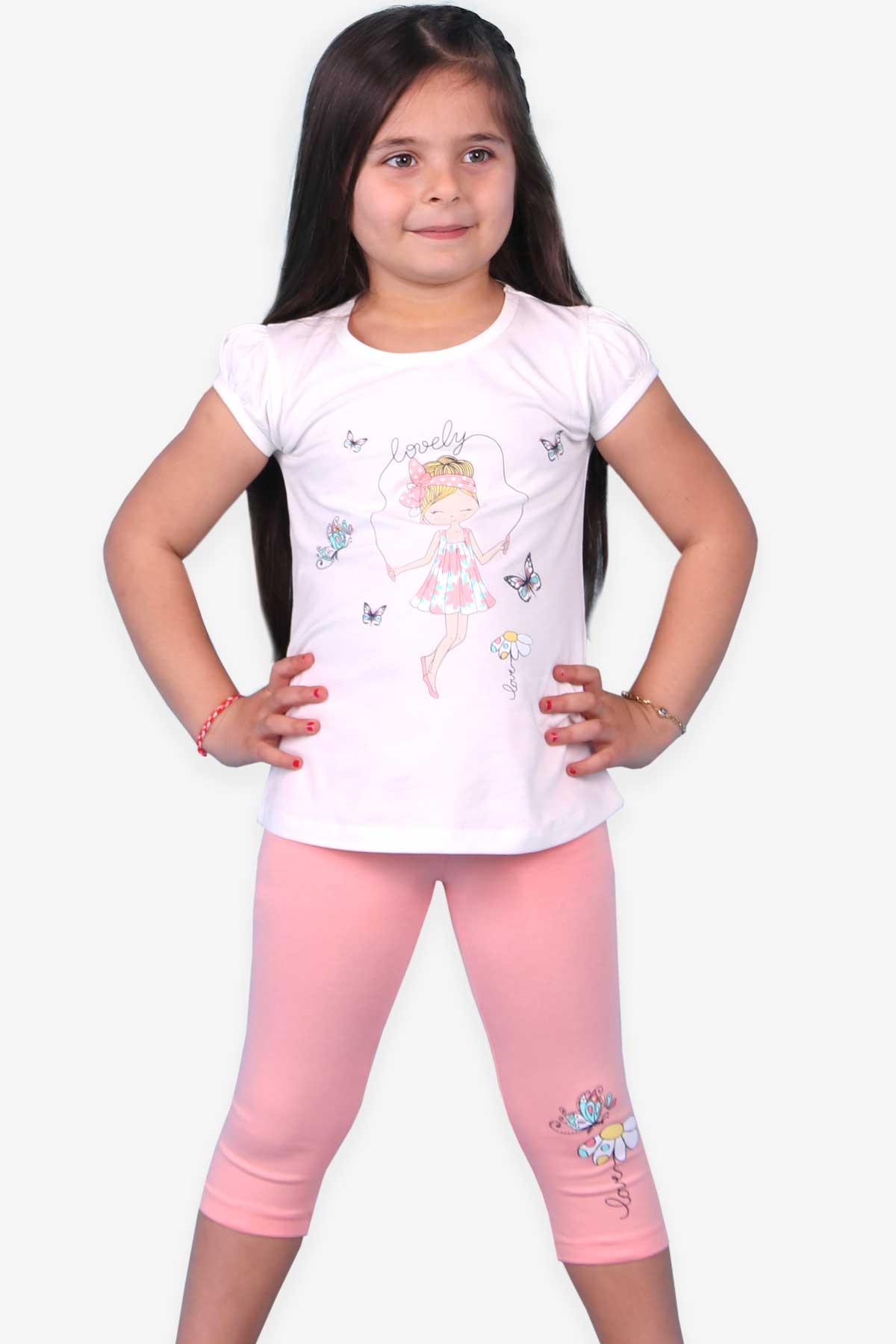 Breeze Kız Çocuk Kapri Taytlı Takım Baskılı Ekru (1.5-5 Yaş)