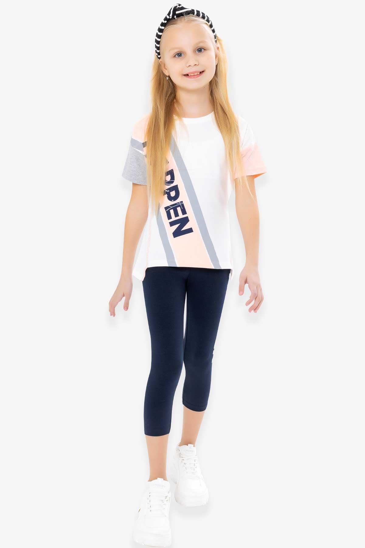 Breeze Kız Çocuk Kapri Taytlı Takım Baskılı Ekru (6-9 Yaş)