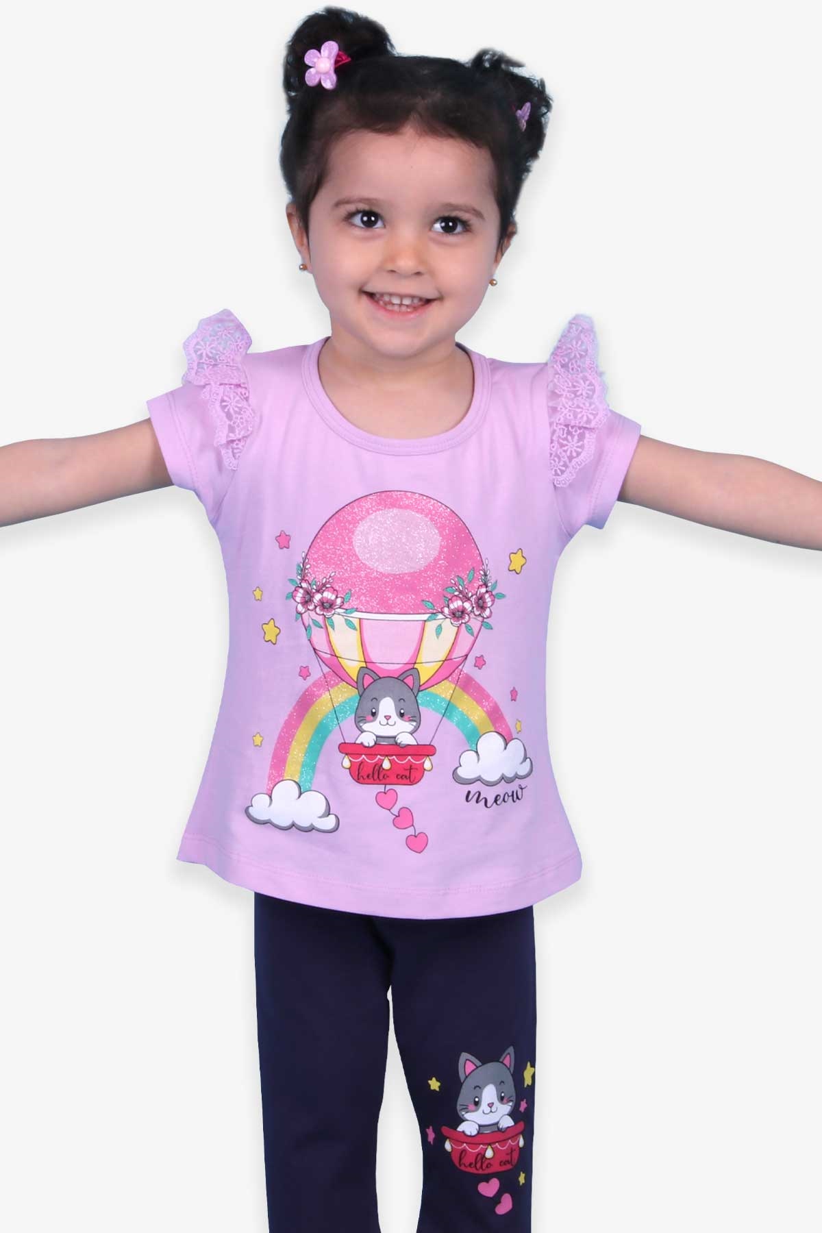 Breeze Kız Çocuk Kapri Taytlı Takım Balon Baskılı Eflatun (1.5-5 Yaş)