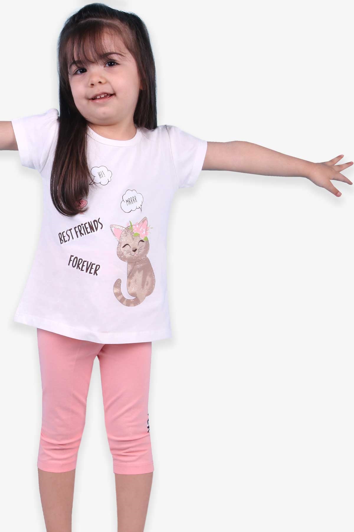 Breeze Kız Çocuk Kapri Taytlı Takım Baskılı Ekru (1.5-5 Yaş)