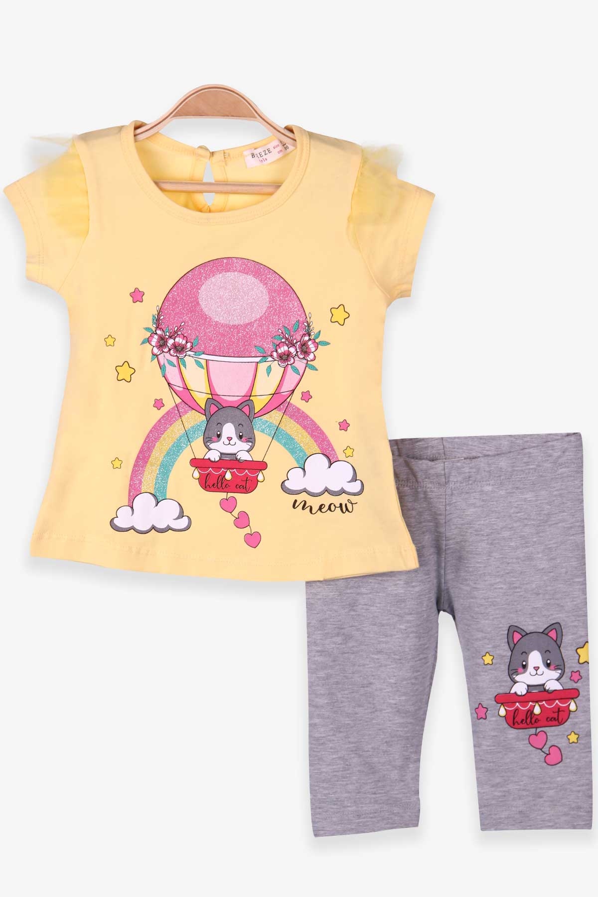 Breeze Kız Çocuk Kapri Taytlı Takım Balon Baskılı Sarı (1.5-5 Yaş)