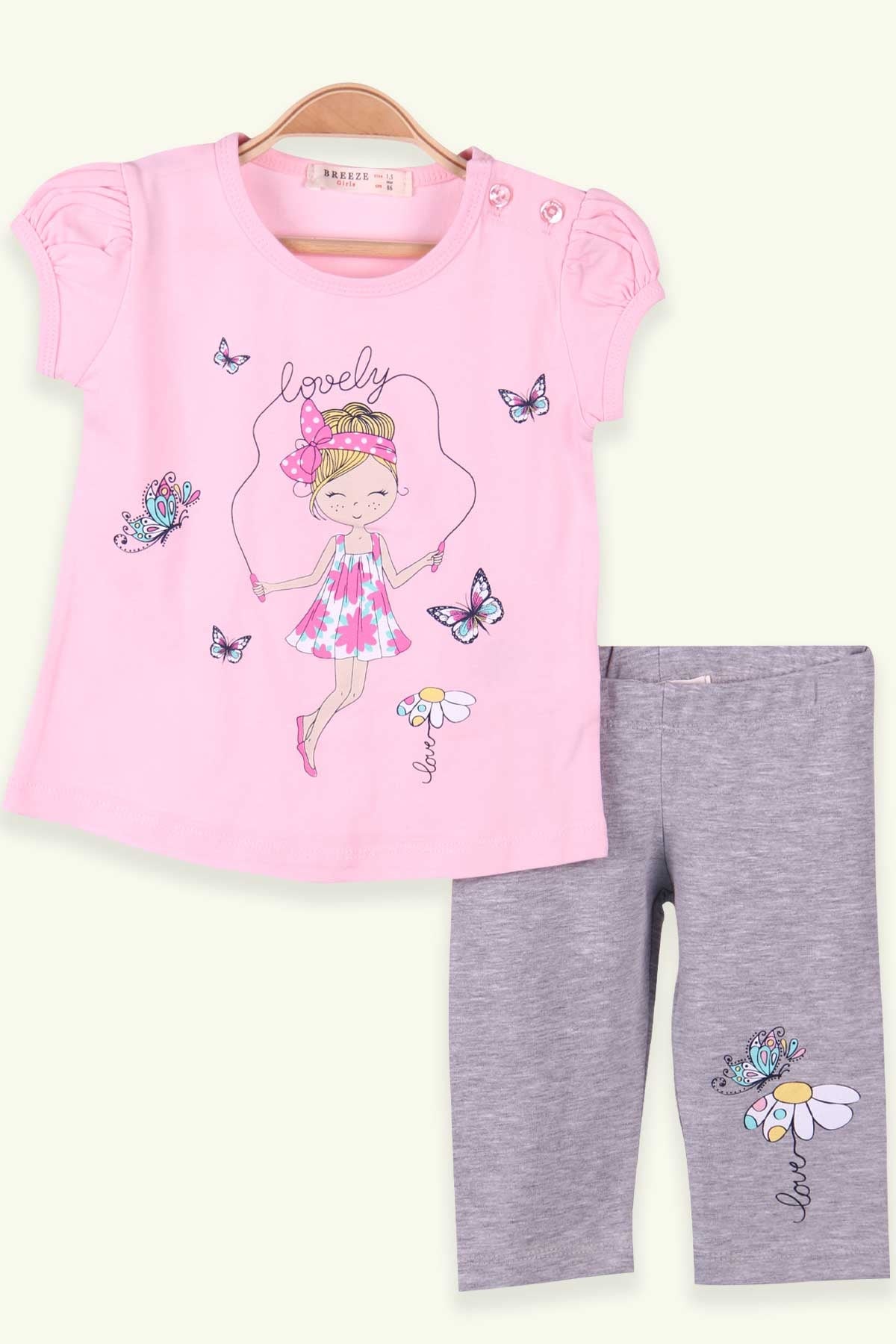 Breeze Kız Çocuk Kapri Taytlı Takım Baskılı Pudra (1.5-5 Yaş)