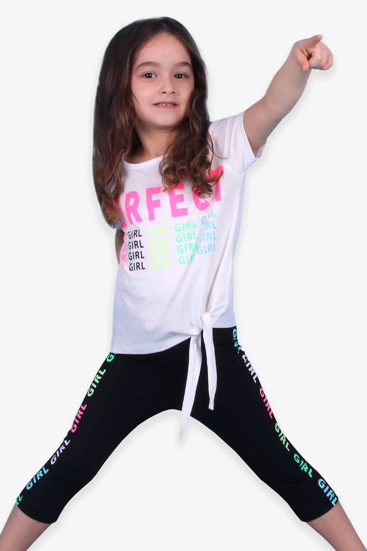 Breeze Kız Çocuk Kapri Taytlı Takım Baskılı Ekru (5-10 Yaş)