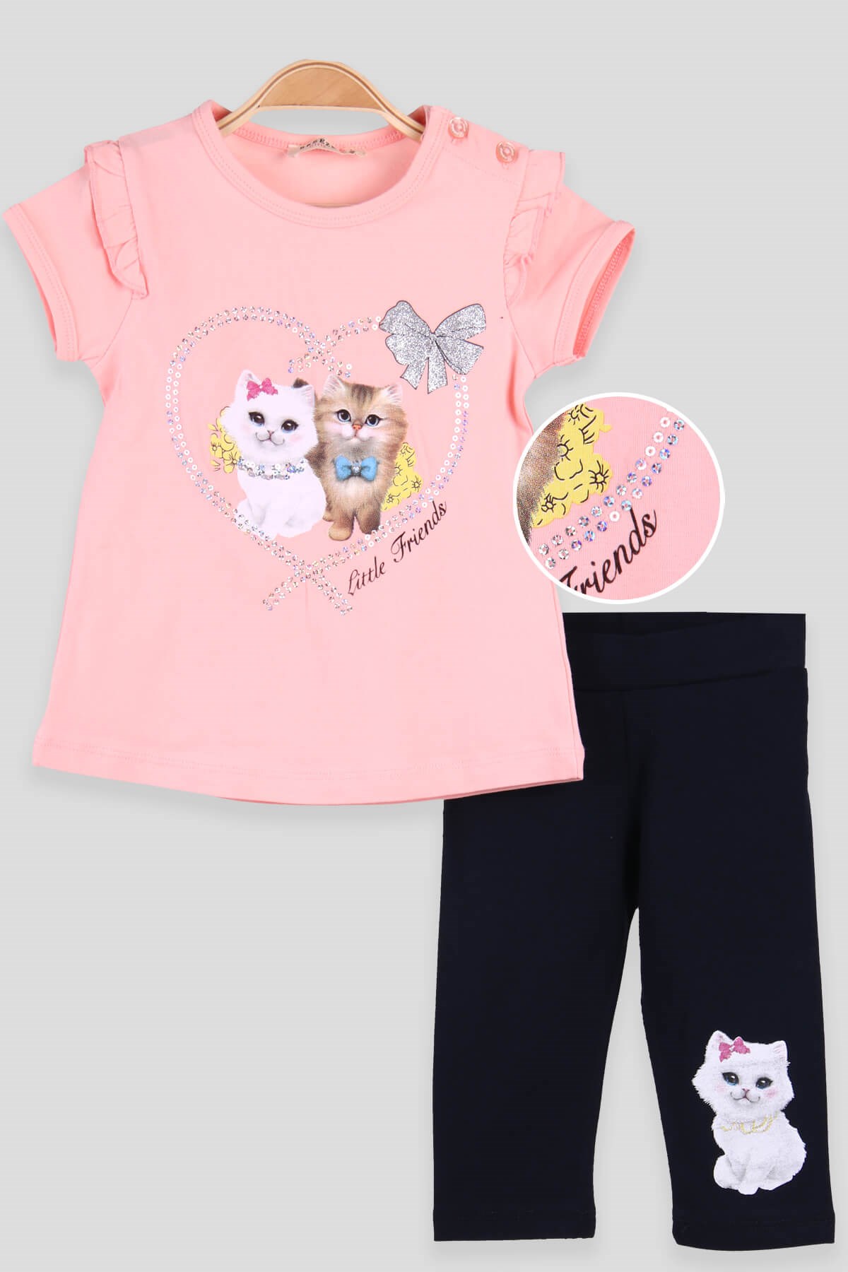 Breeze Kız Çocuk Kapri Taytlı Takım Kalbi Pullu Somon (1-4 Yaş)