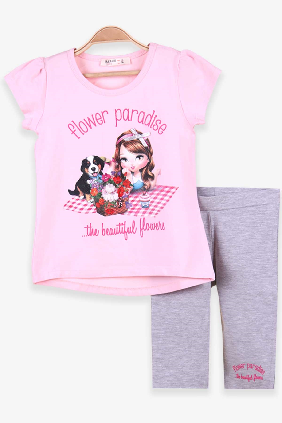Breeze Kiz Çocuk Kapri Taytli Takim Piknik Kiz Fiyonklu Pembe (3 Yaş)