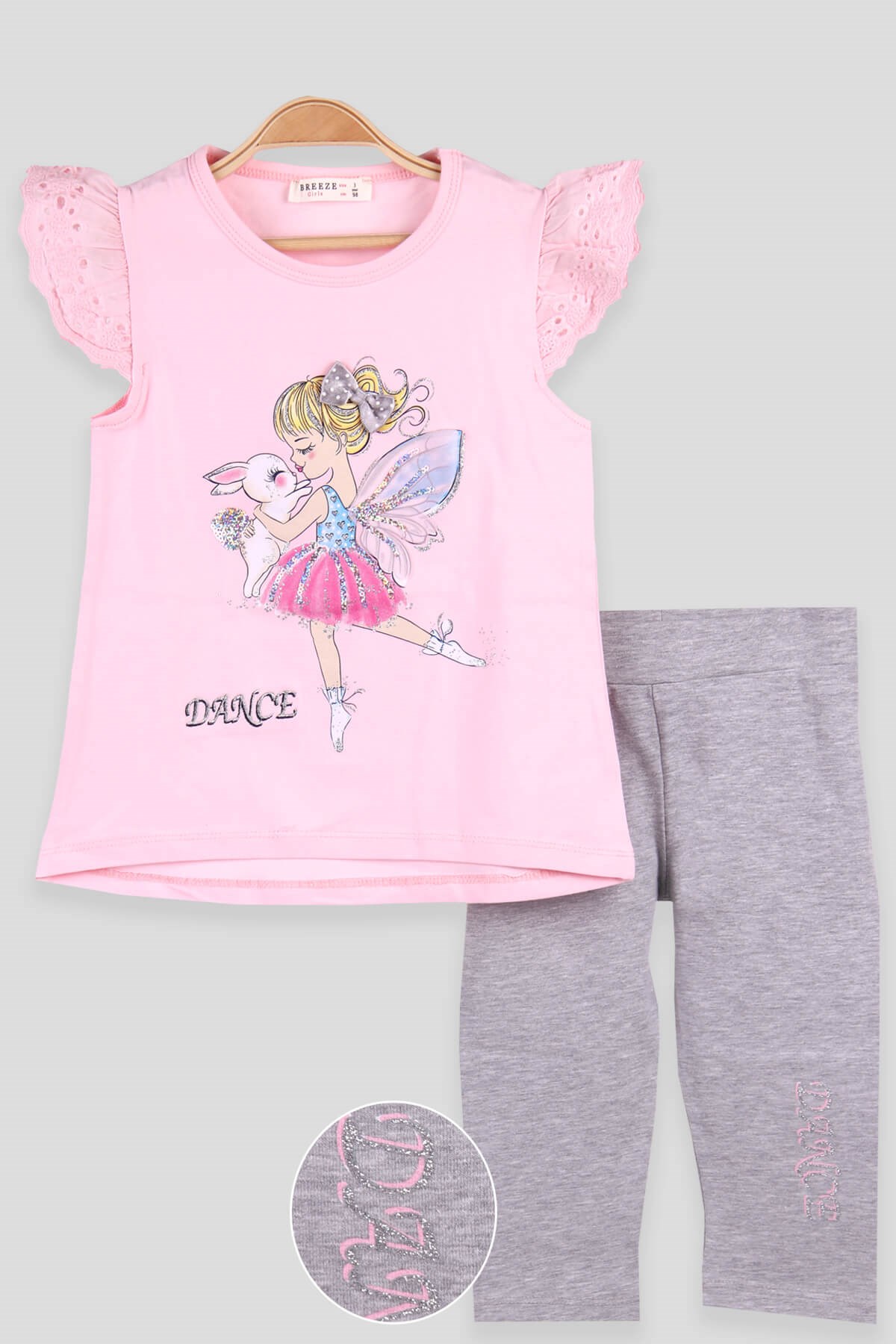 Breeze Kız Çocuk Kapri Taytlı Takım Pullu Simli Balerin Kız Pembe (3-8 Yaş)