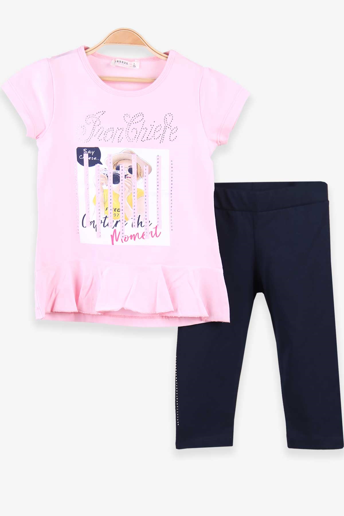 Breeze Kız Çocuk Kapri Taytlı Takım Taşlı Pembe (4 Yaş)