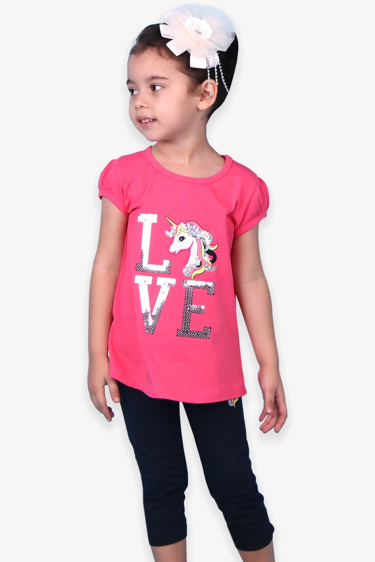 Breeze Kız Çocuk Kapri Taytlı Takım Unicorn Pembe (2-6 Yaş)
