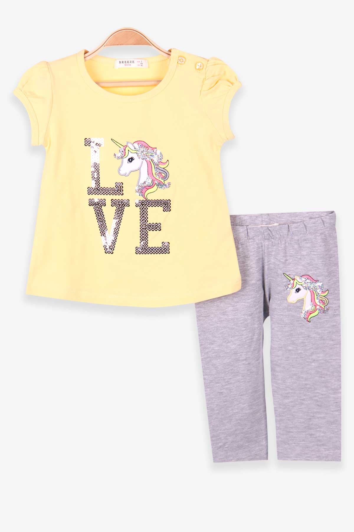 Breeze Kız Çocuk Kapri Taytlı Takım Unicorn Sarı (2-4 Yaş)