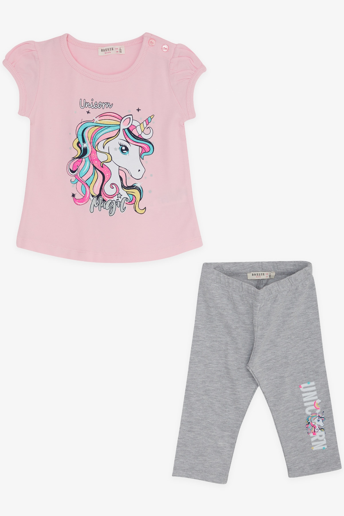 Breeze Kız Çocuk Kapri Taytlı Takım Unicorn Pudra (2-6 Yaş)