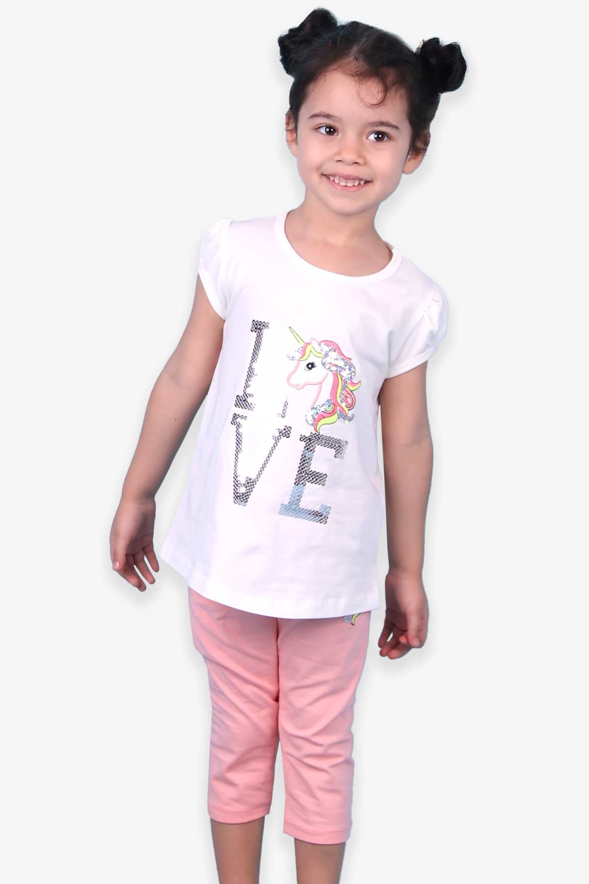 Breeze Kız Çocuk Kapri Taytlı Takım Unicorn Ekru (2-6 Yaş)